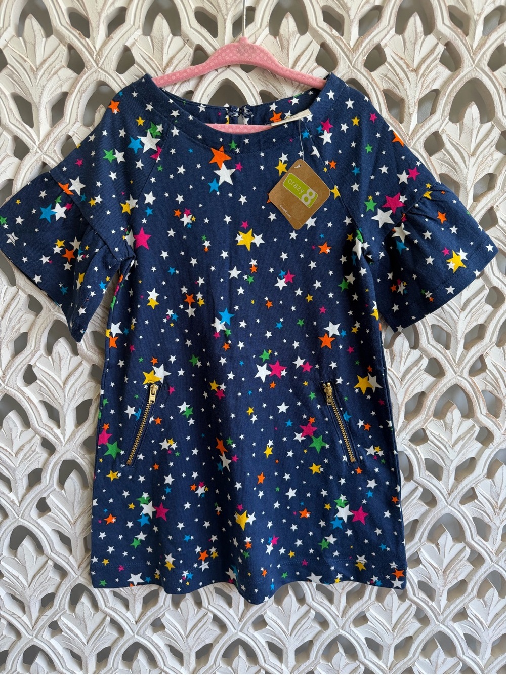 Crazy 8 Girls Star Print Dress NWT Size 4T Navy Bell Sleeve